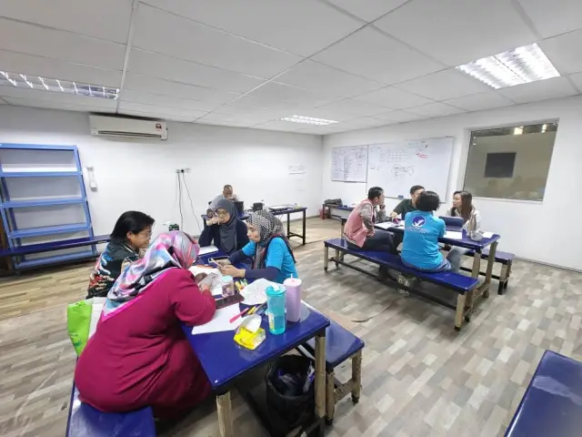 Small groups working through an exercise
